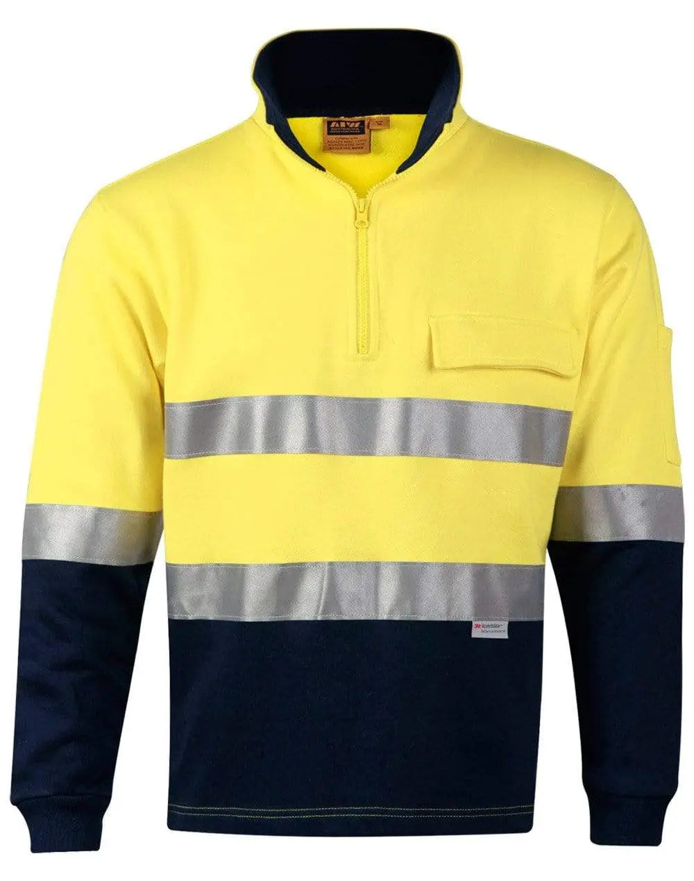 Hi-vis Two Tone Cotton Fleece Sweat SW48 Work Wear Australian Industrial Wear S Fluoro Yellow/Navy